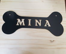 Load image into Gallery viewer, New Puppy Gift name plate, Dog bone sign with name, Personalized Bone Shaped Dog Tag Sign, Dog House , Dog Bed Sign
