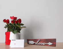 Load image into Gallery viewer, Valentines day tiered tray decor , love arrow shelf sign , metal on wood block sign
